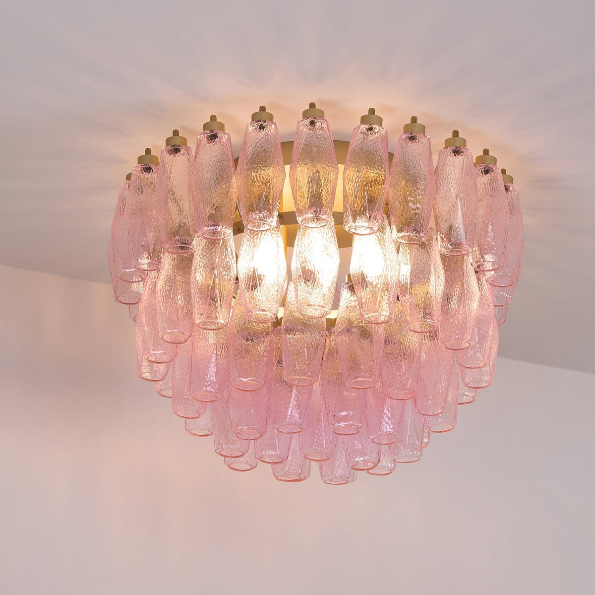 Aldien Lampe de Plafond en Verre de Murano Poliedri Rose