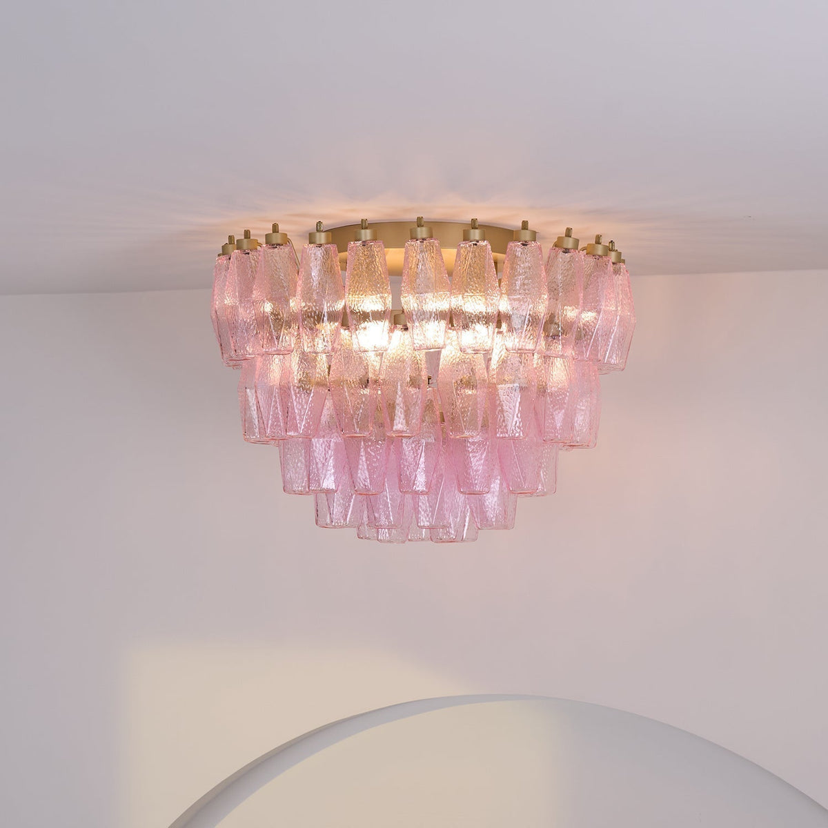 Aldien Lampe de Plafond en Verre de Murano Poliedri Rose