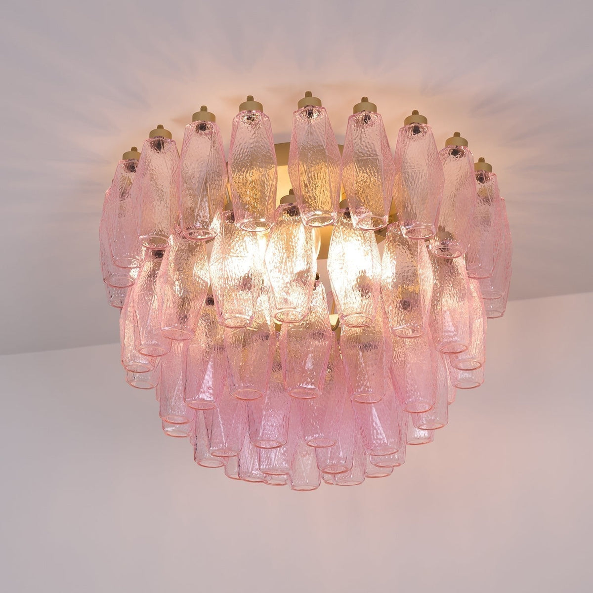 Aldien Lampe de Plafond en Verre de Murano Poliedri Rose