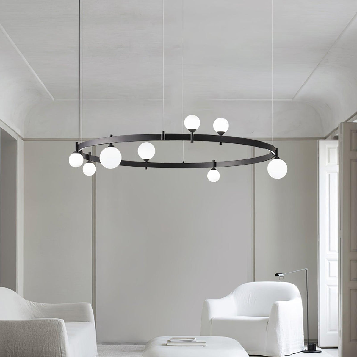 Doveon Suspension Lampe Anneau Noir Rond