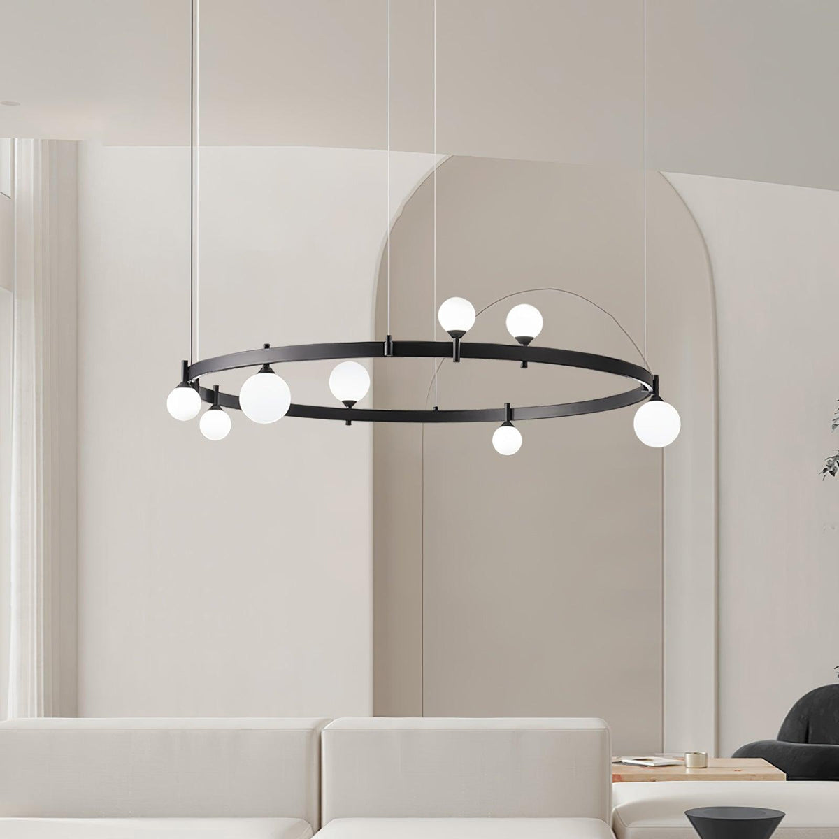 Doveon Suspension Lampe Anneau Noir Rond