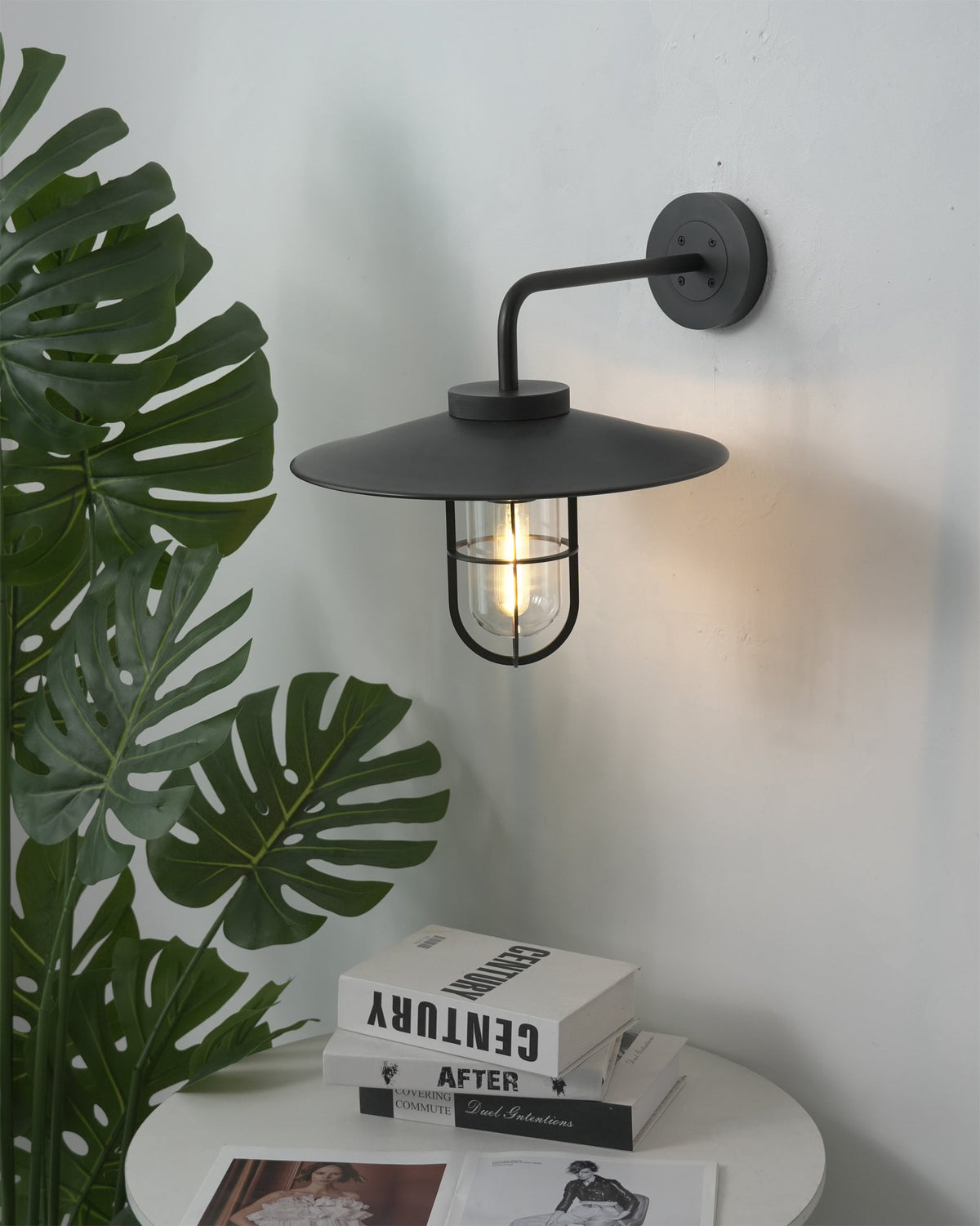 Portree Wall Light in black finish, viewed from the front.