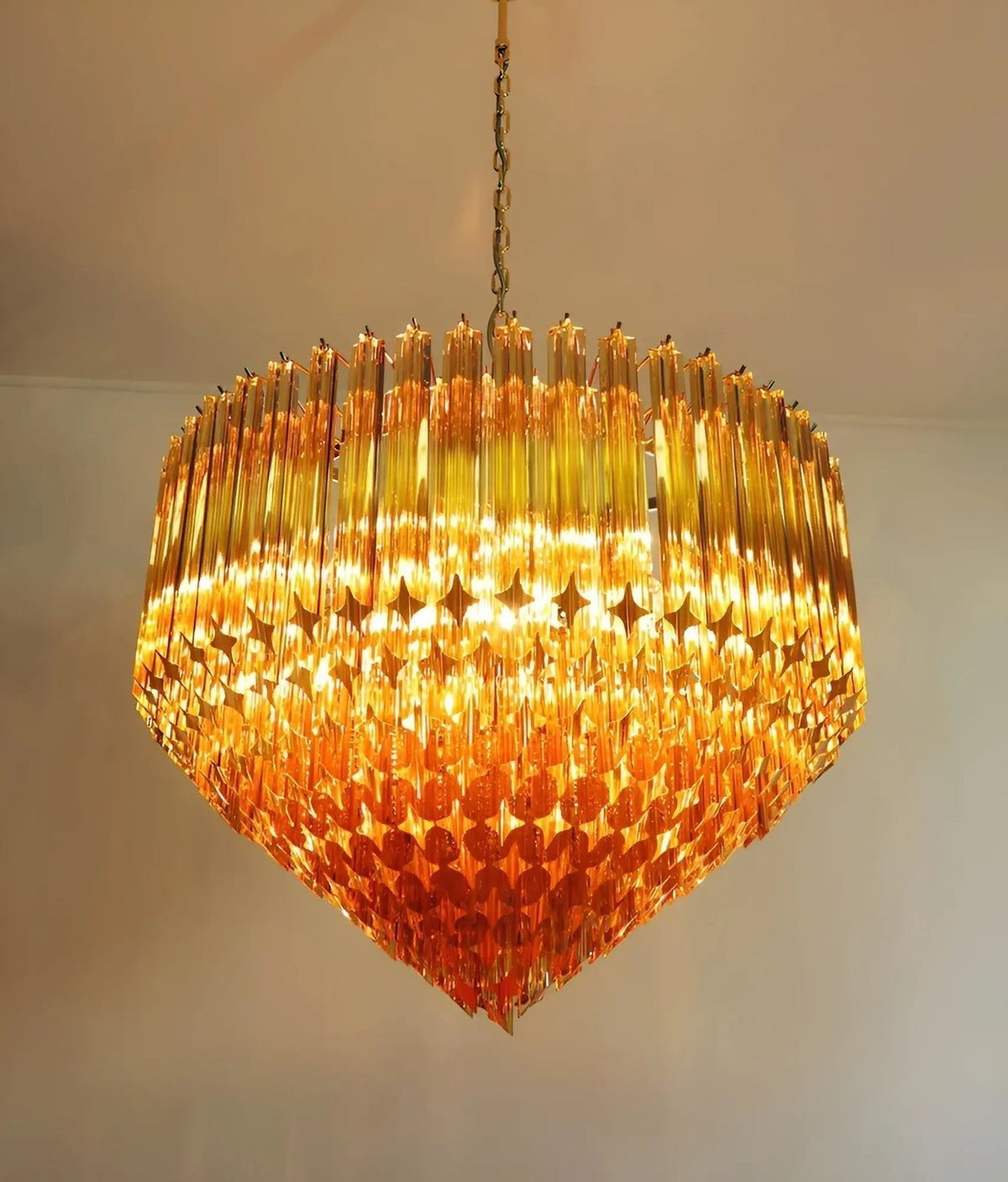 Beloria Lustre Ambre Murano Verre Prisme Grand Art