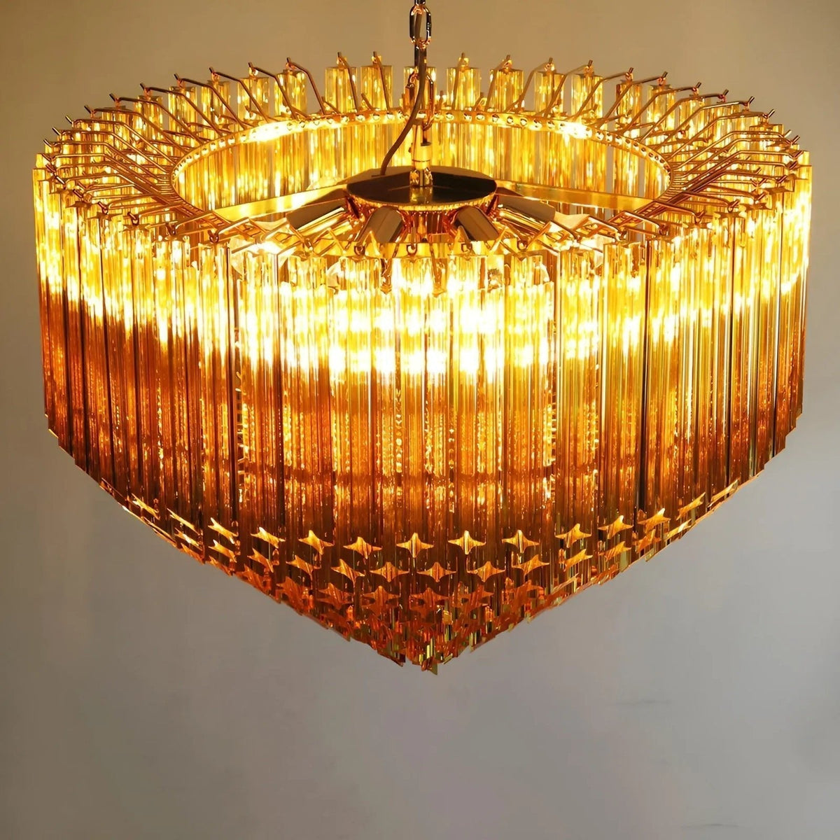 Beloria Lustre Ambre Murano Verre Prisme Grand Art