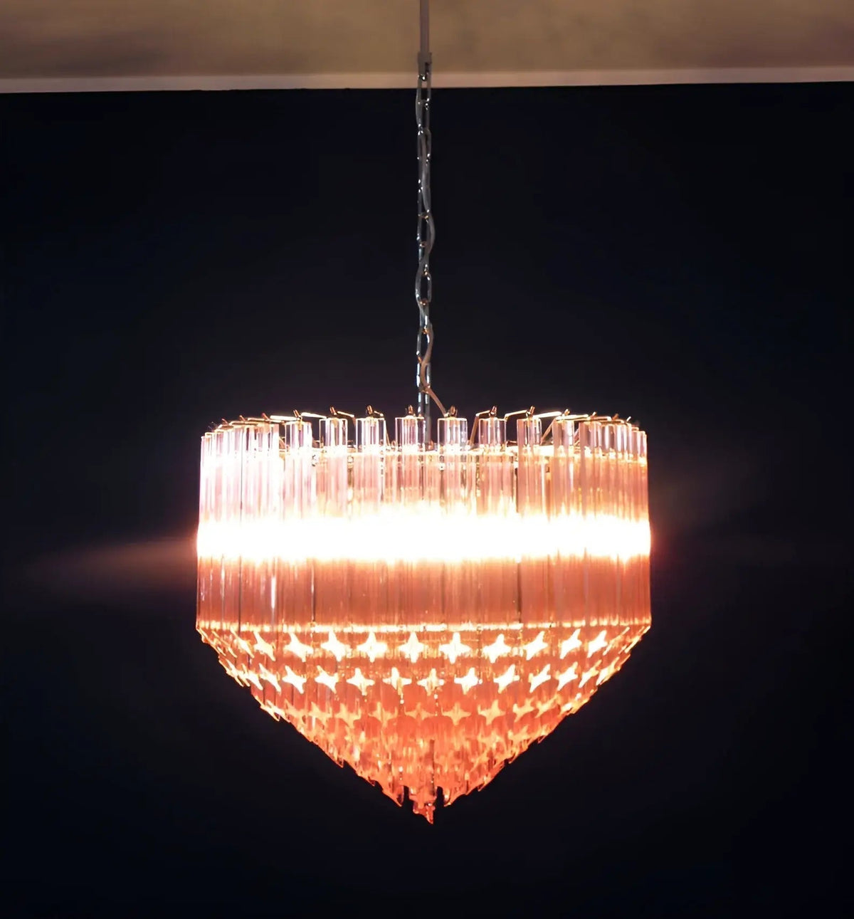 Rivisse Lustre Rose Verre Prismes Géométrique