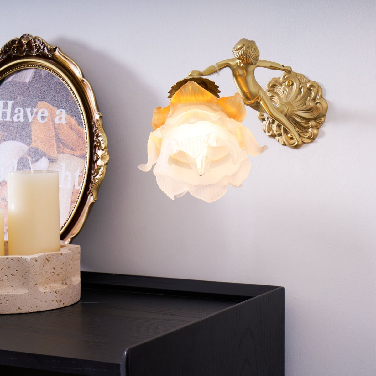 Aged Applique Murale en Verre Ange Volant