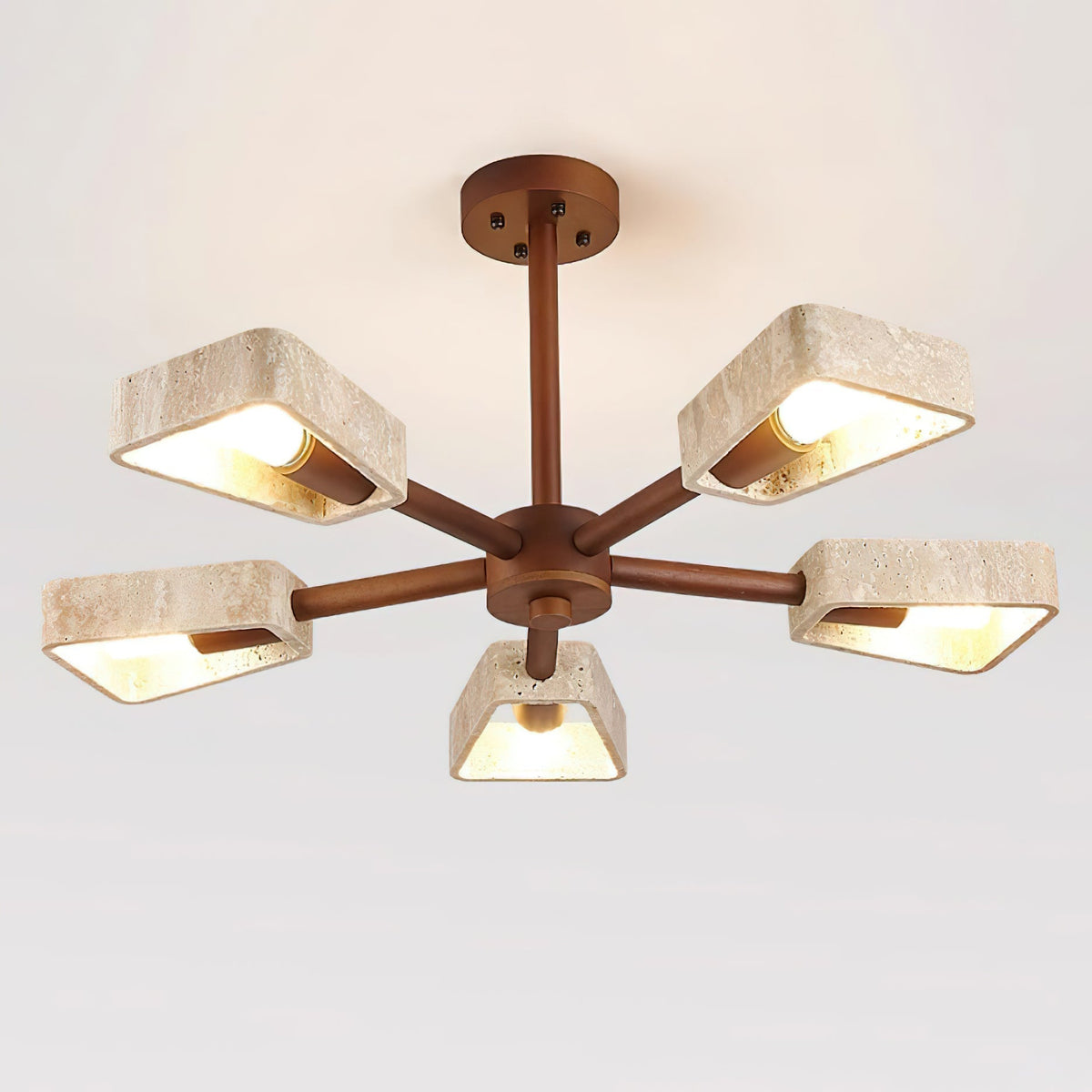 Feyno Travertine & Wood Ceiling Light-Neutral Decor