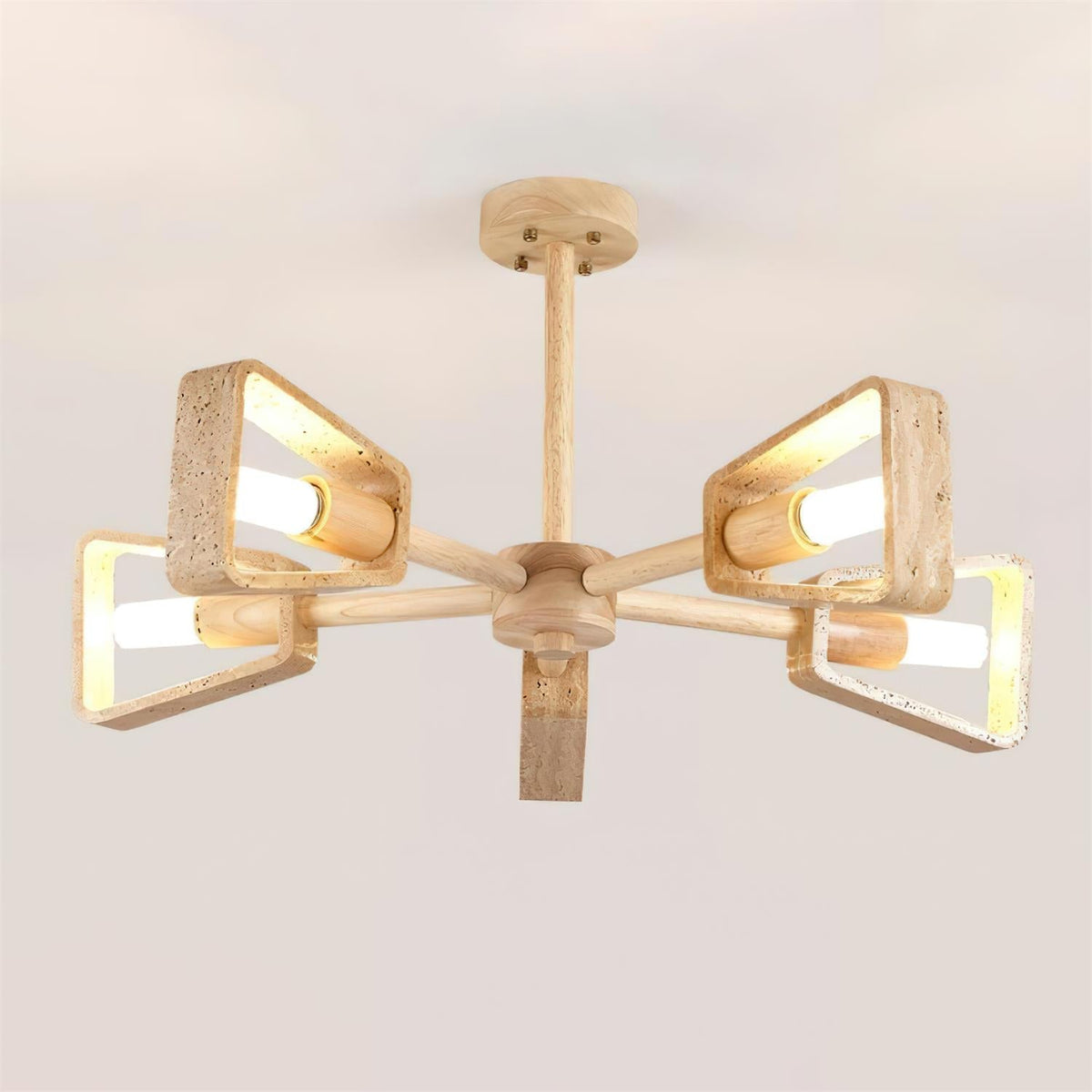 Feyno Travertine & Wood Ceiling Light-Neutral Decor