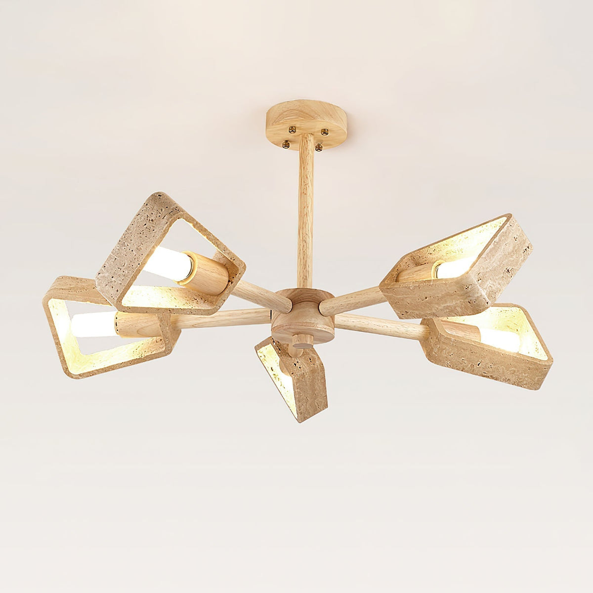 Feyno Travertine & Wood Ceiling Light-Neutral Decor