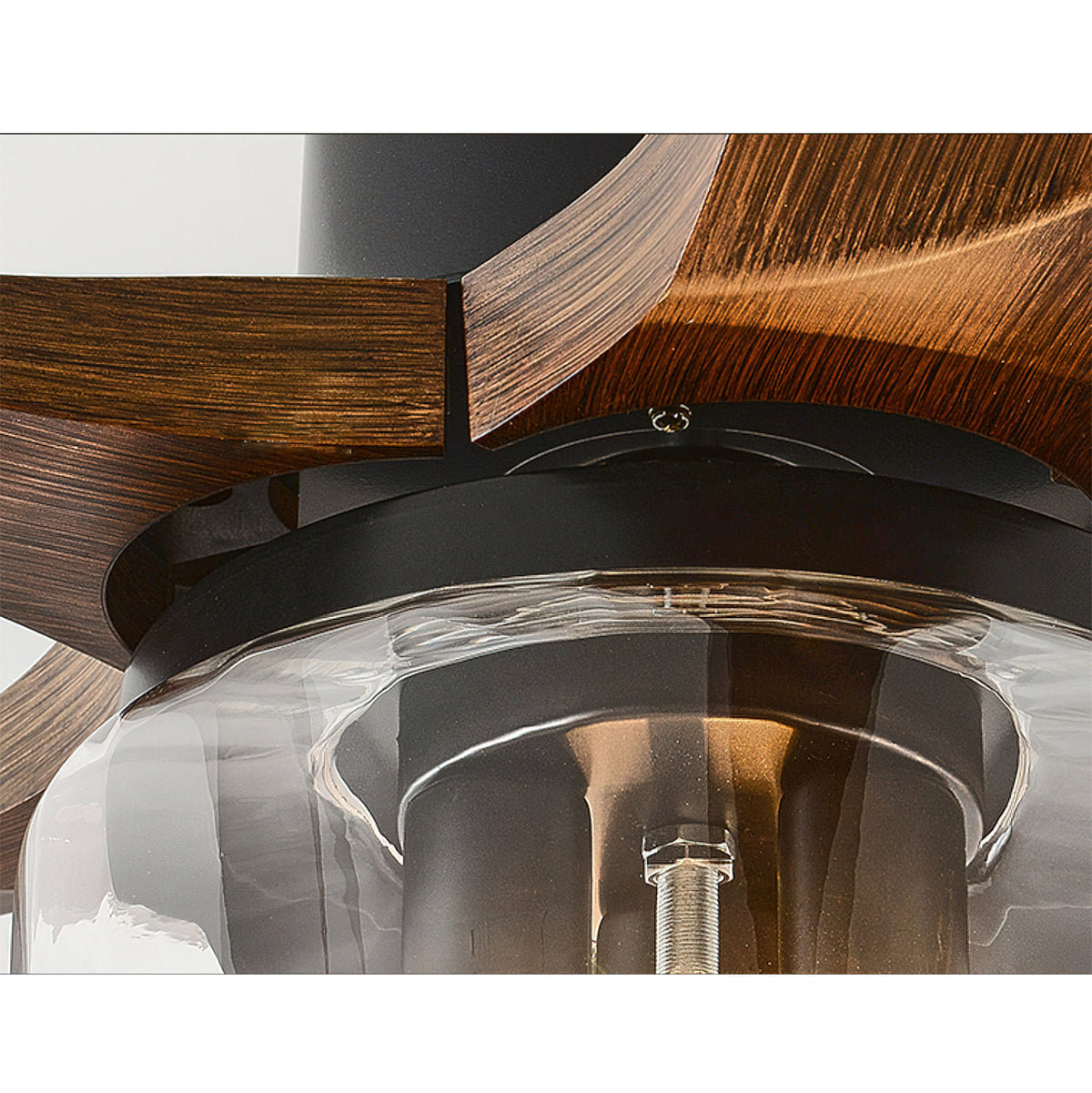 Angled view of the industrial-style Radar Ceiling Fan Light.