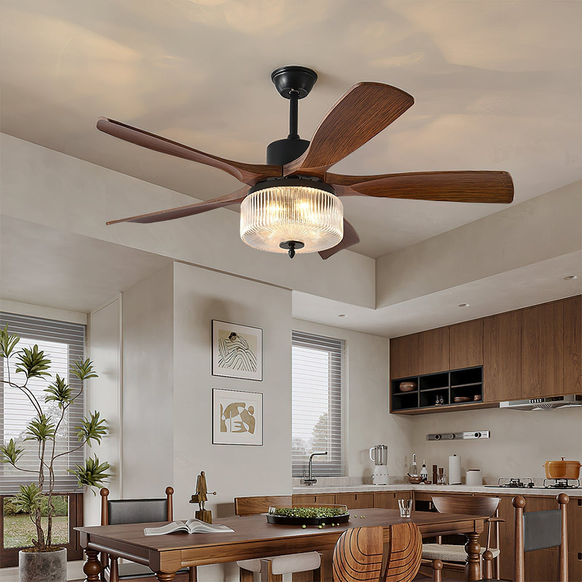 Radar Ceiling Fan Light installed in a living room setting.