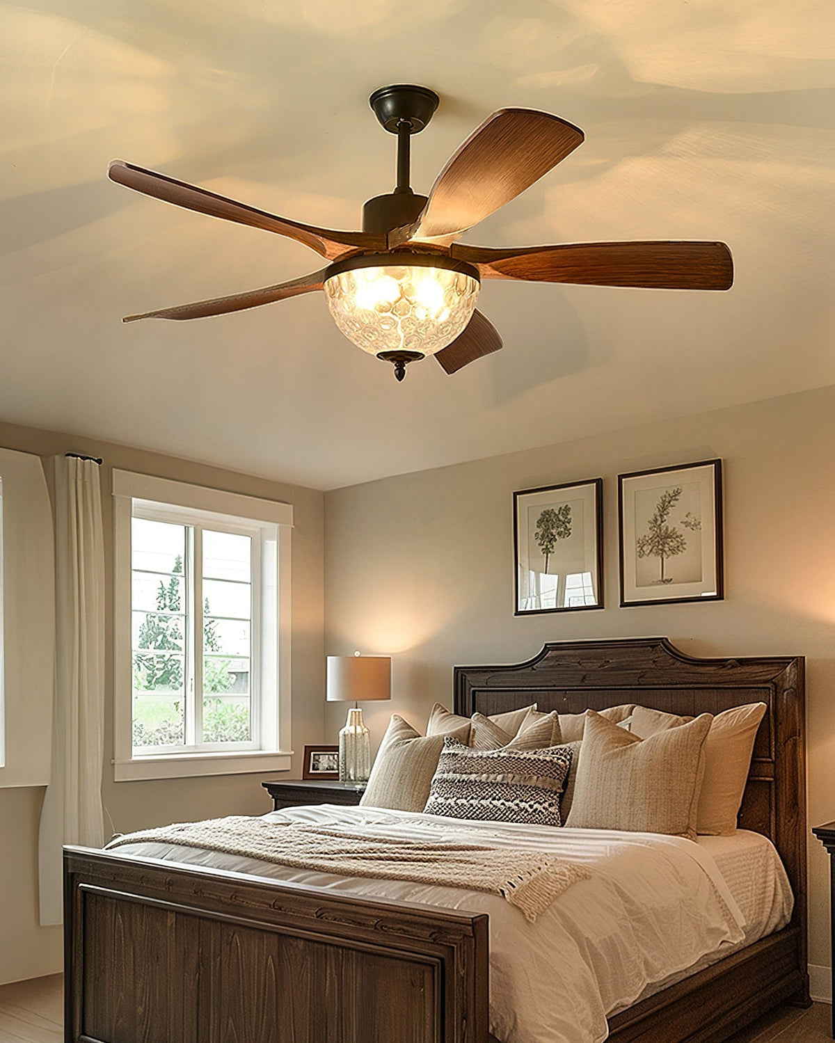 The Radar Ceiling Fan Light shown in a walnut finish.