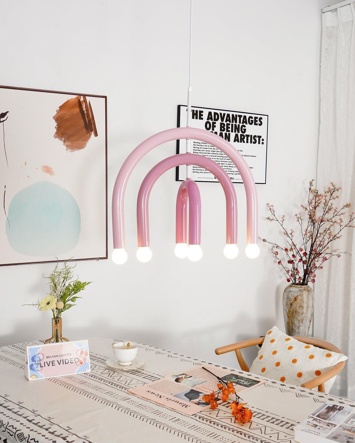 Pendant Lamp Rainbow Modern Metal Arc for Living and Dining Room-Neutral Decor
