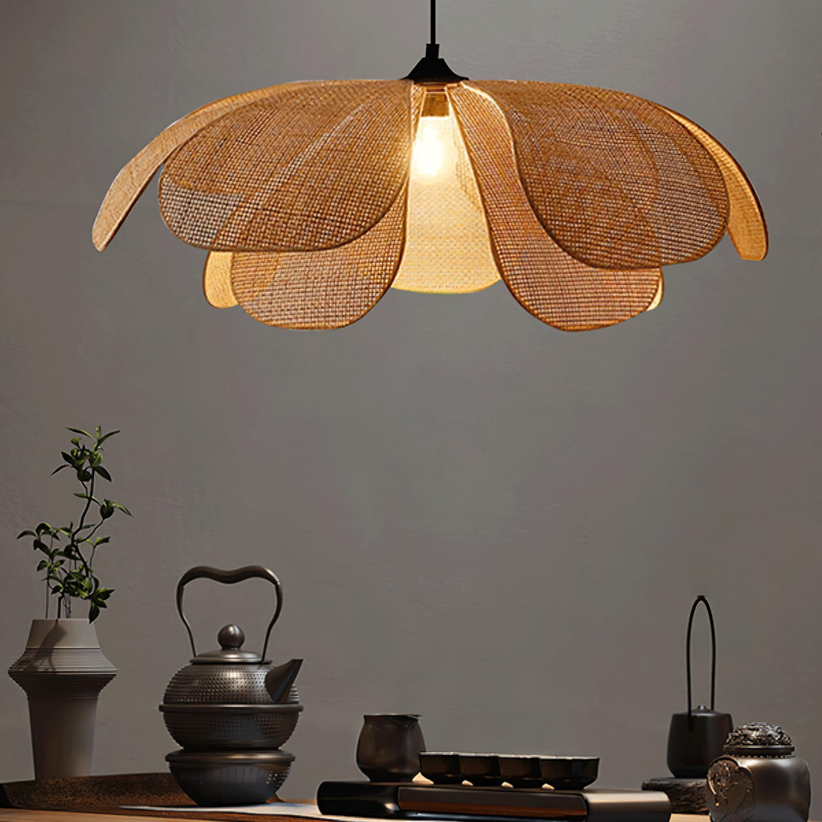 Eloria Petal-Shaped Rattan Pendant Light-Neutral Decor