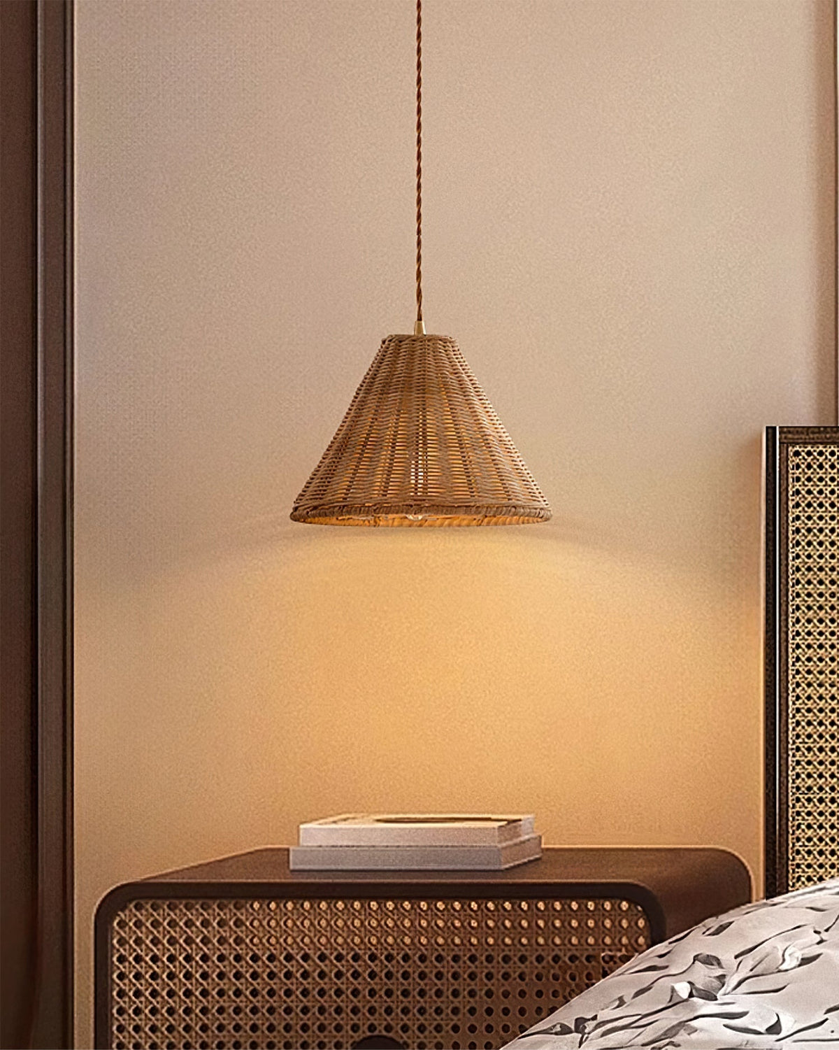 Pendant Lamp Rattan Shade and Metal Body Cone Shape Natural Minimalist-Neutral Decor