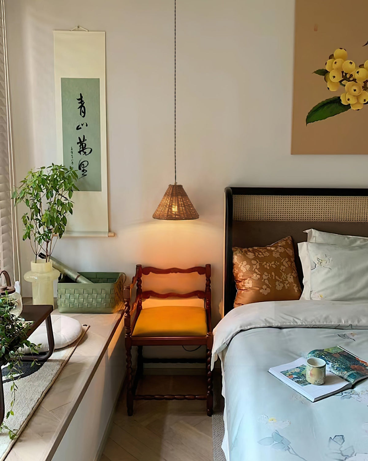 Pendant Lamp Rattan Shade and Metal Body Cone Shape Natural Minimalist-Neutral Decor