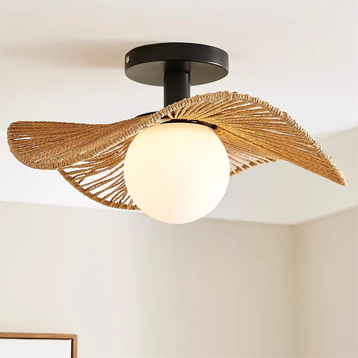 Fynora Woven Semi Flush Ceiling Light-Neutral Decor