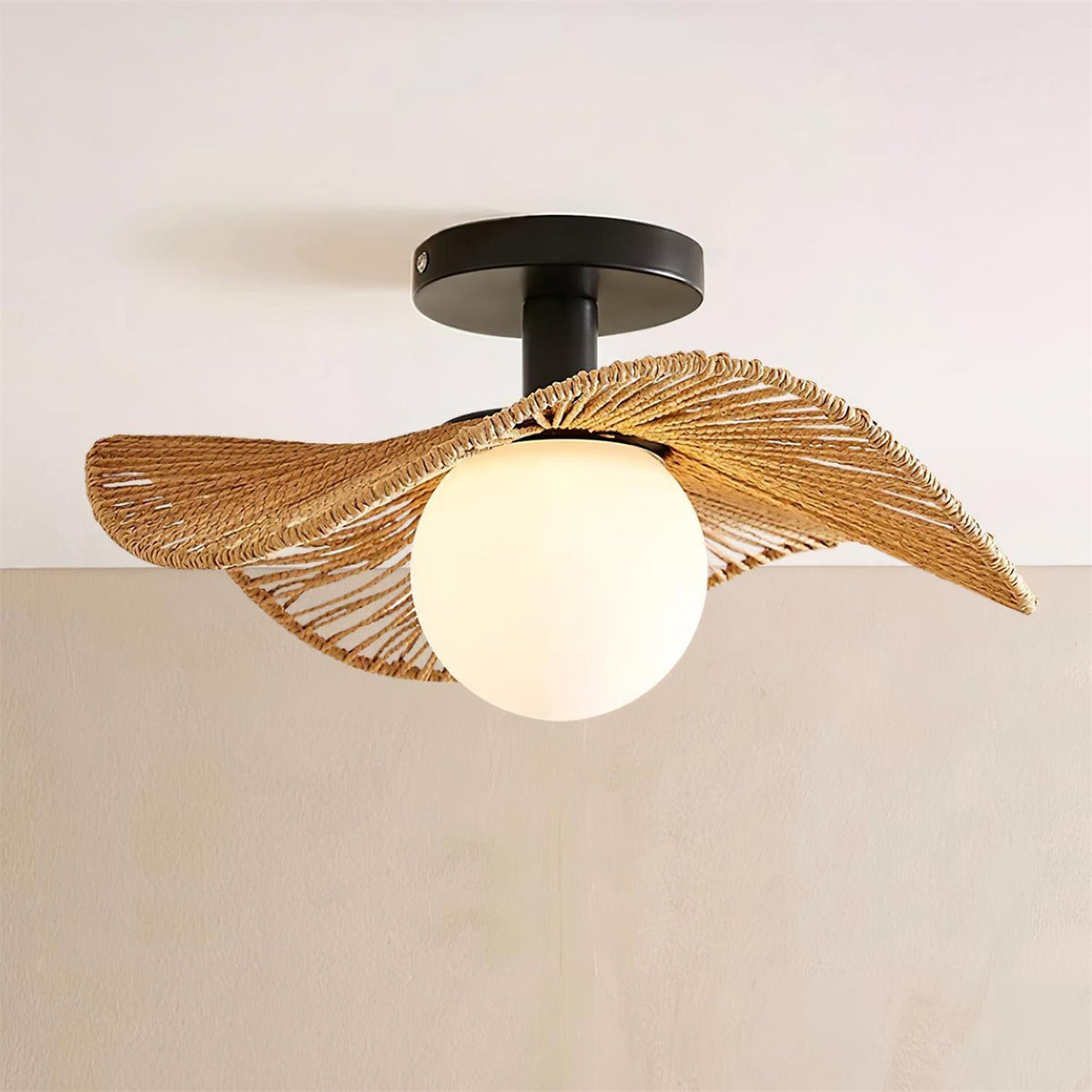 Fynora Woven Semi Flush Ceiling Light-Neutral Decor