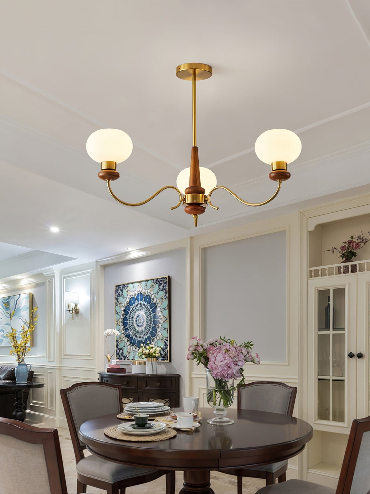Luma Lustre Lustra Laiton Bois Globe Classique