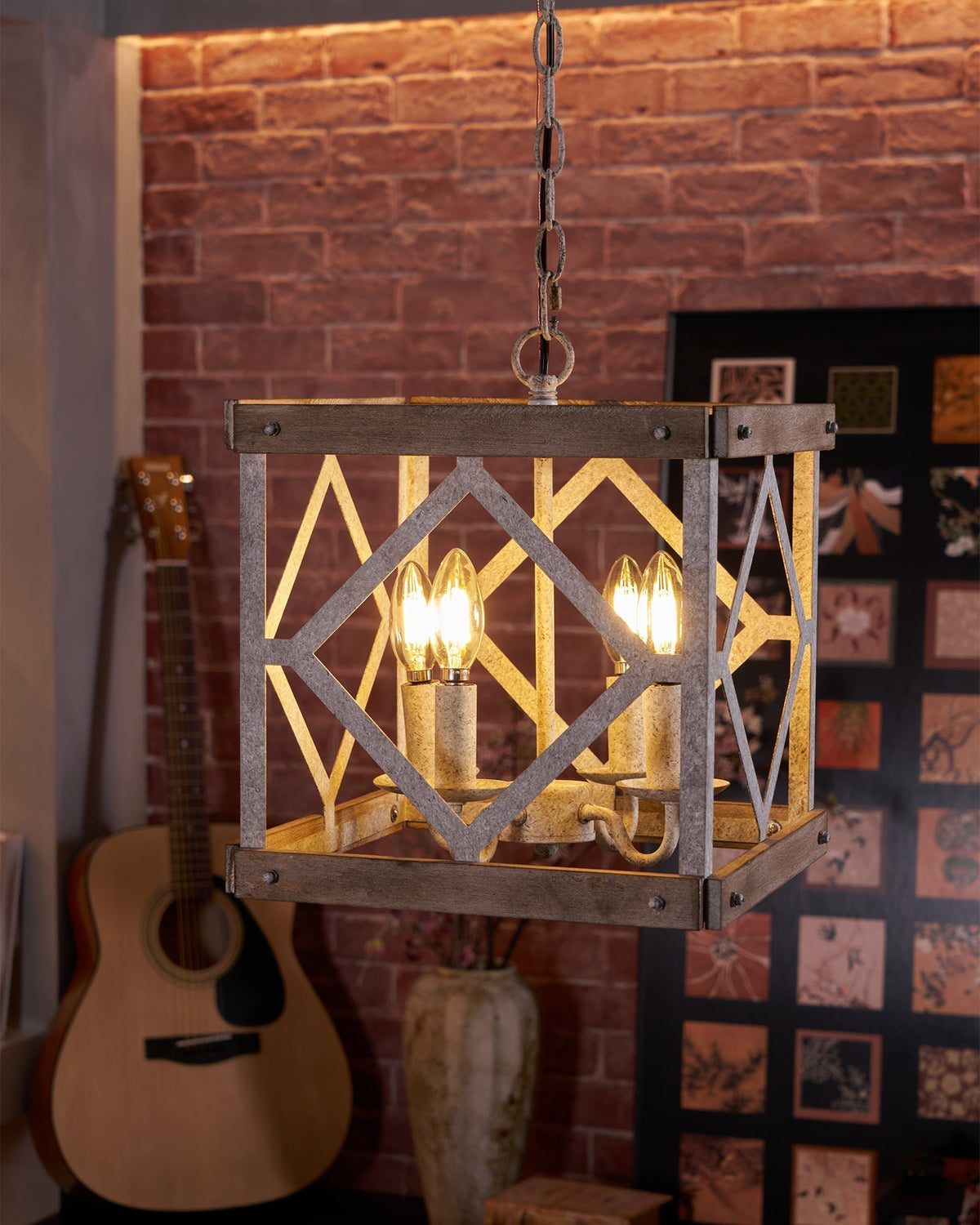 Zelaeora Suspension Métal Bois Créativité Individuelle 4 Lumières