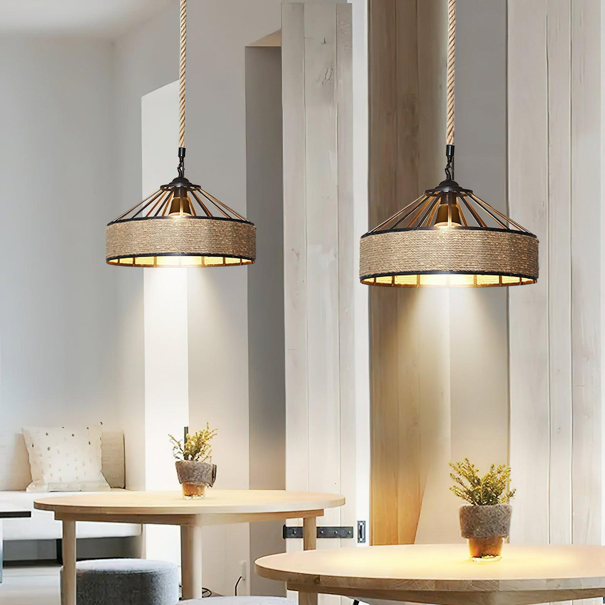 Mavora Lampe Suspension Exquise en Corde de Chanvre Rétro