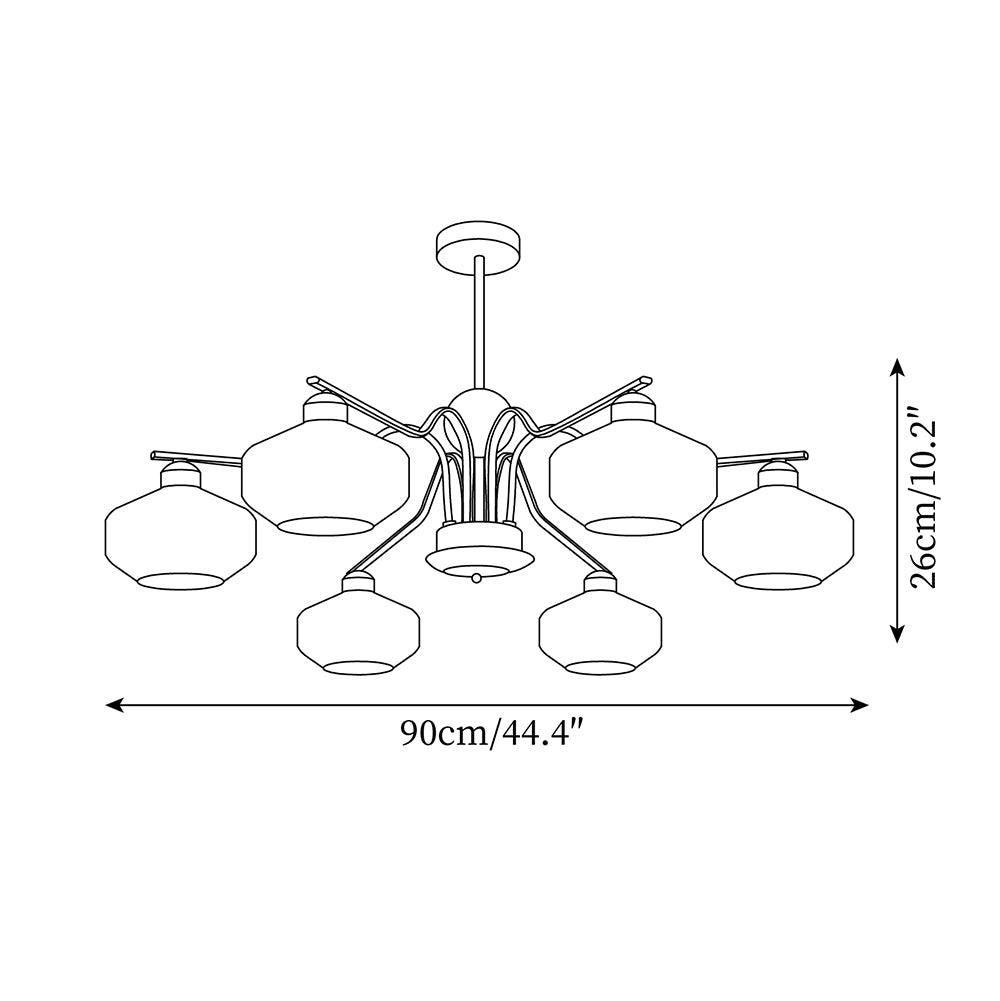 Chandelier White Glass Shades Chrome Walnut Arms Retro-Neutral Decor