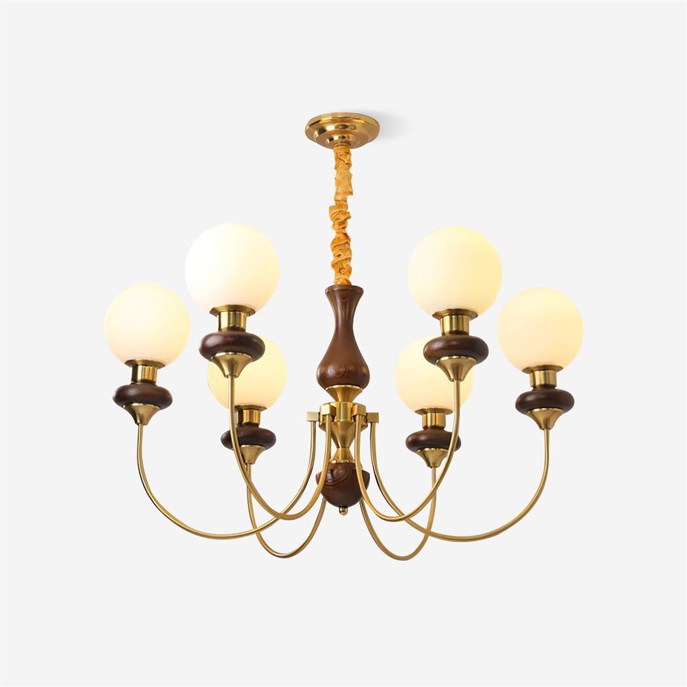 Chandelier Brass Curved Arms Walnut Vintage-Neutral Decor