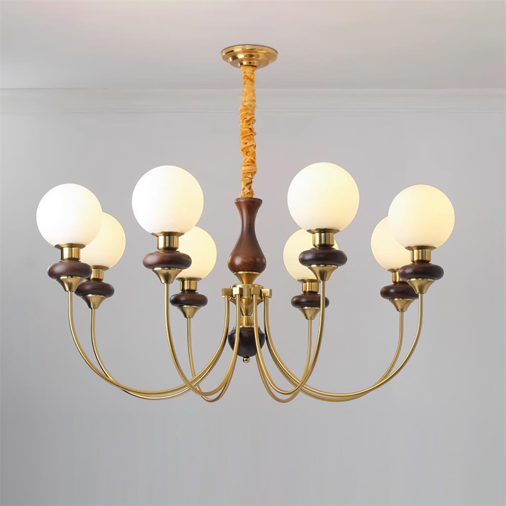 Chandelier Brass Curved Arms Walnut Vintage-Neutral Decor