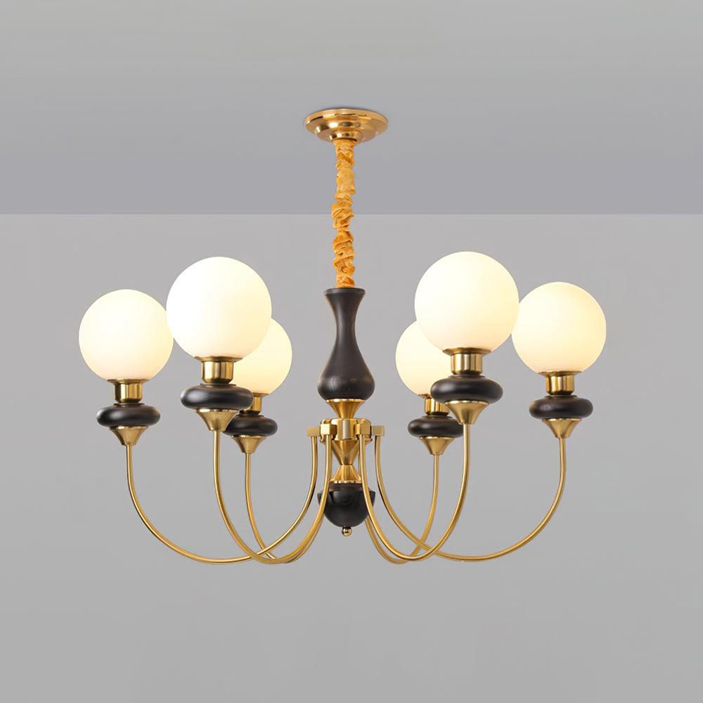 Chandelier Brass Curved Arms Walnut Vintage-Neutral Decor