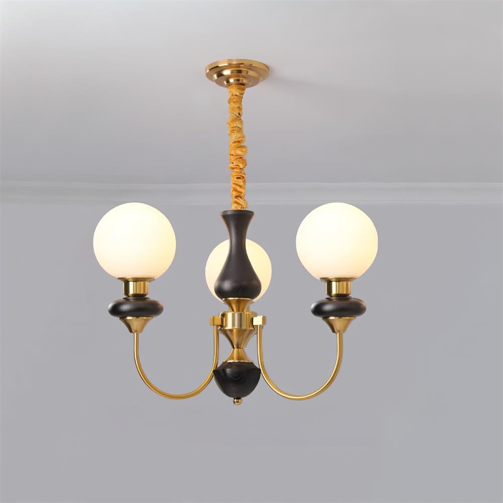 Chandelier Brass Curved Arms Walnut Vintage-Neutral Decor