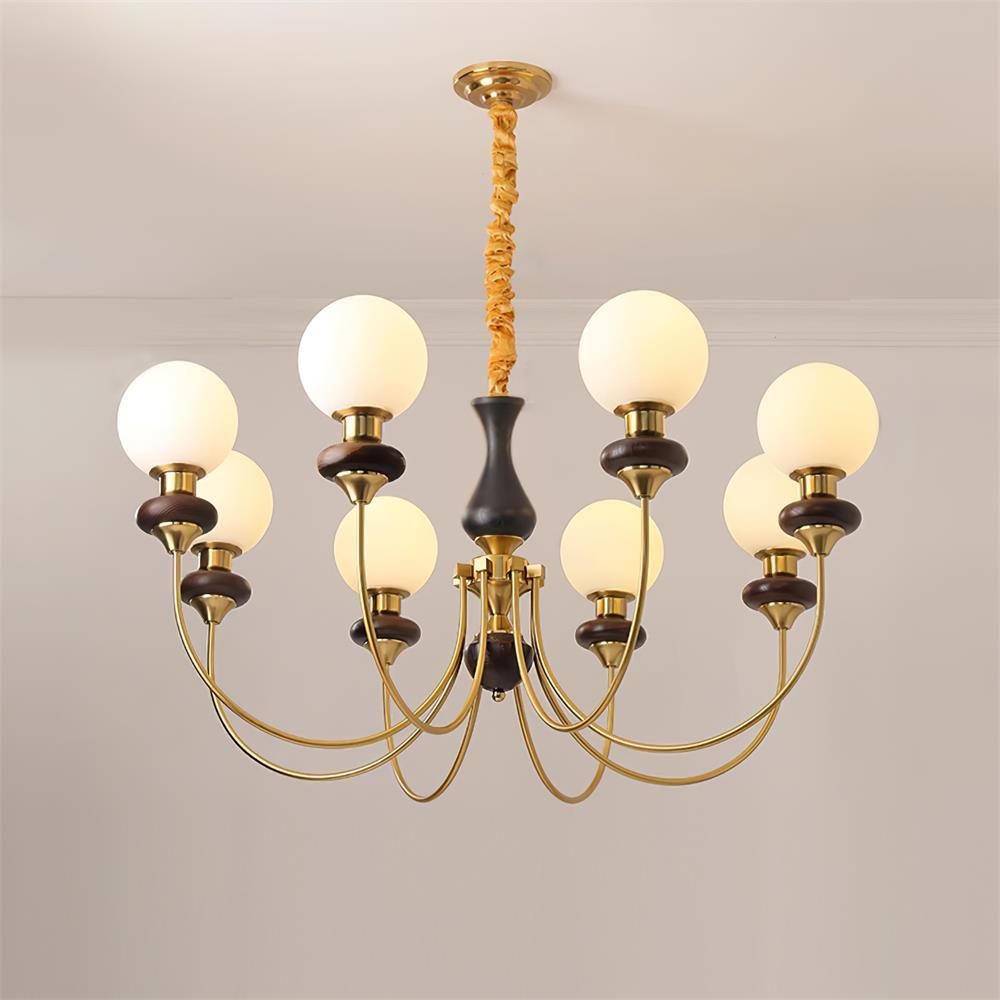 Chandelier Brass Curved Arms Walnut Vintage-Neutral Decor