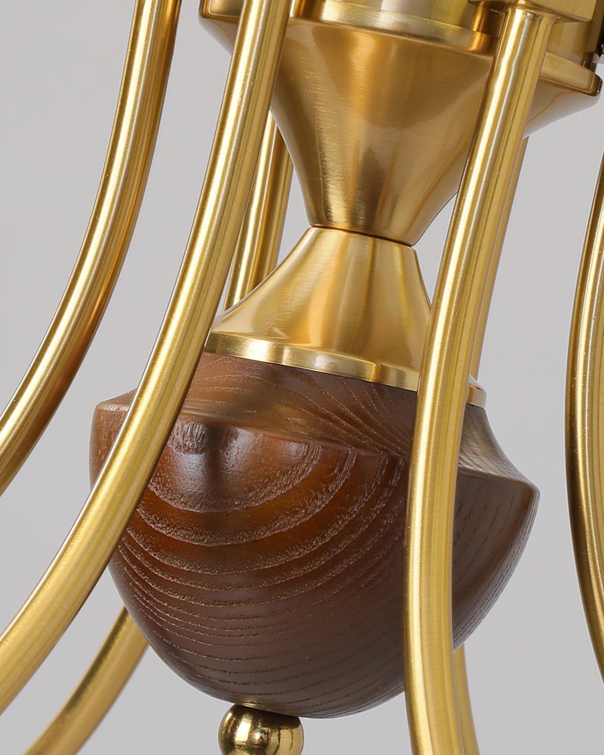 Chandelier Brass Curved Arms Walnut Vintage-Neutral Decor