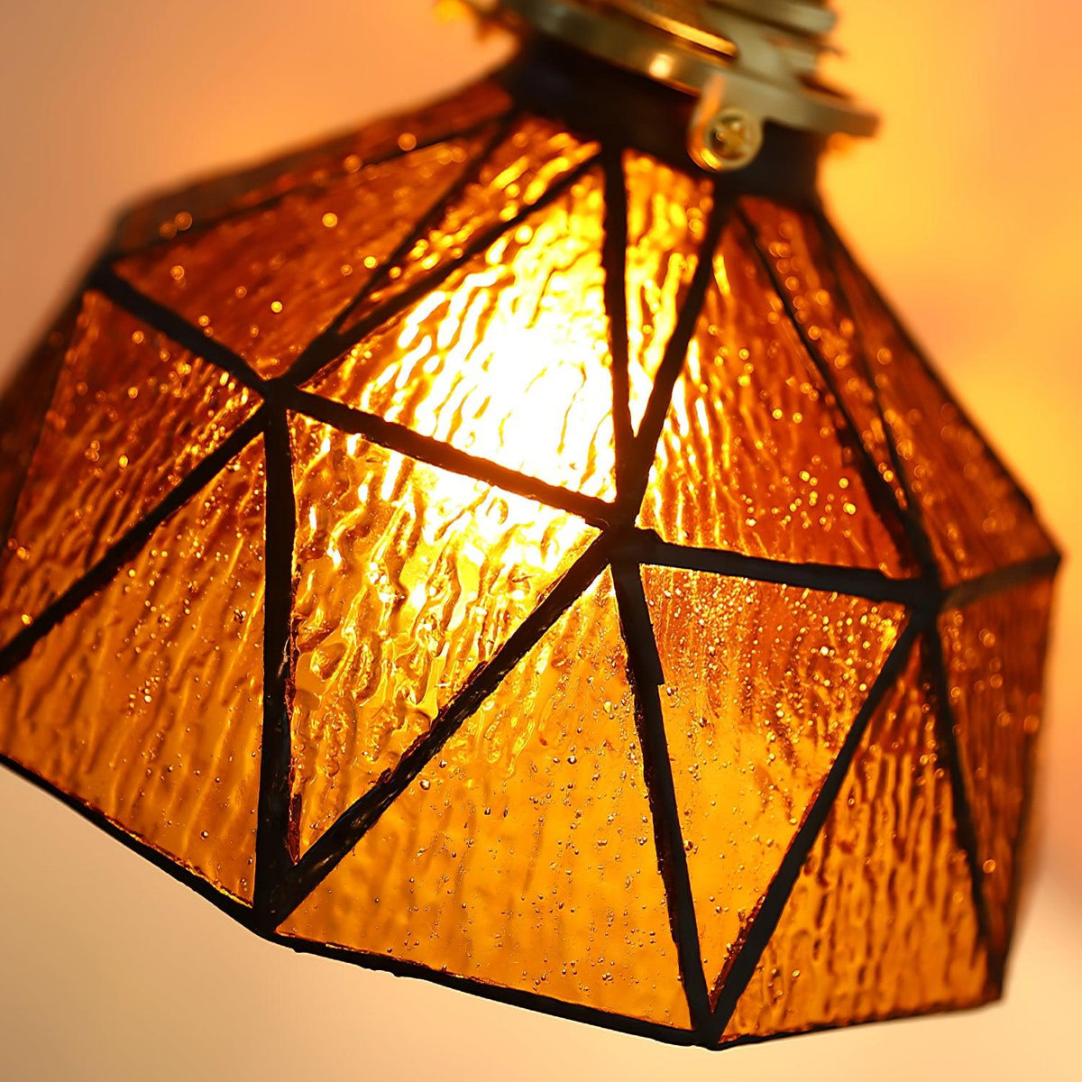 Wall Lamp Geometric Stained Glass Shade Vintage Brass Arm Pastoral-Neutral Decor