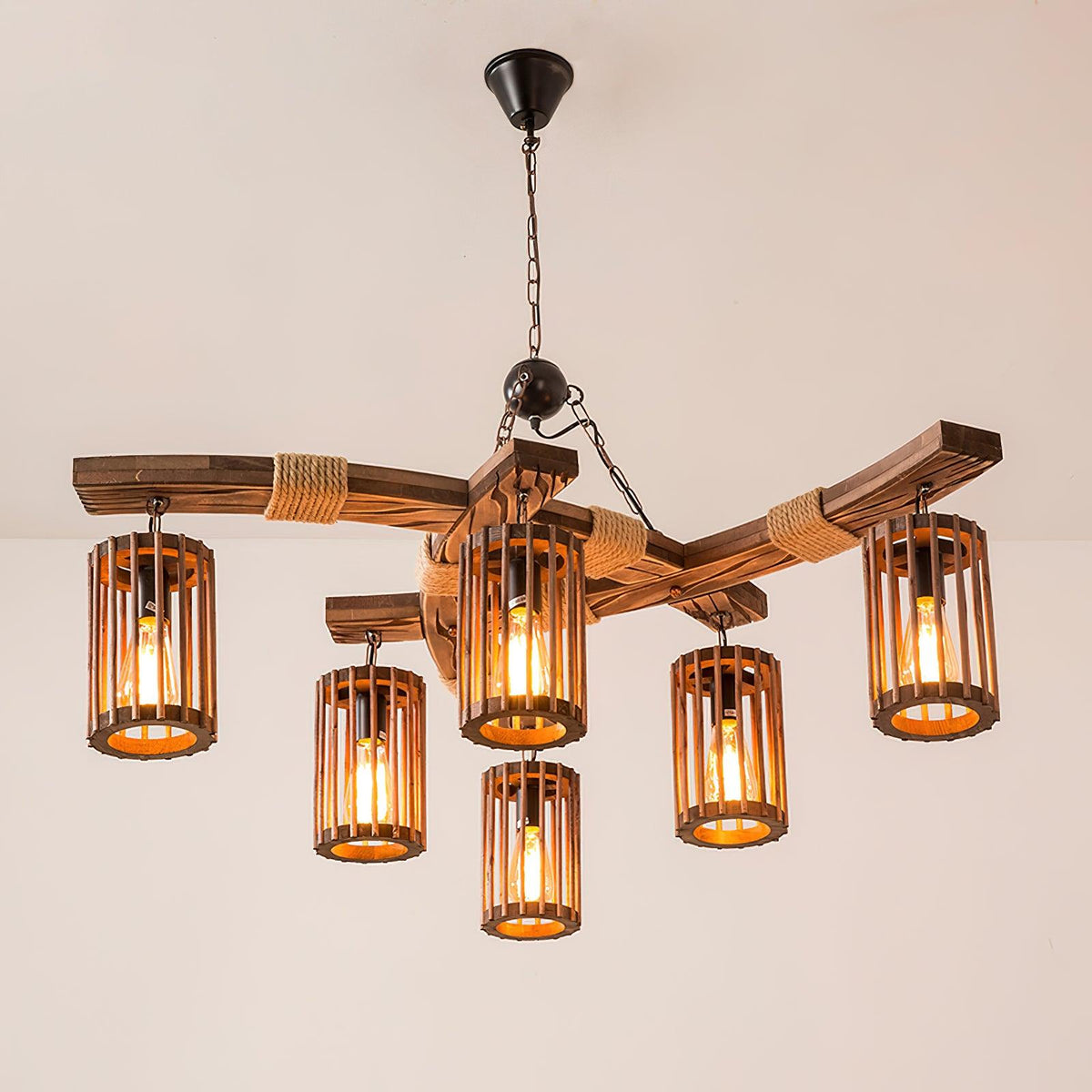 Riva Lustre Rétro en Bois Massif Industriel