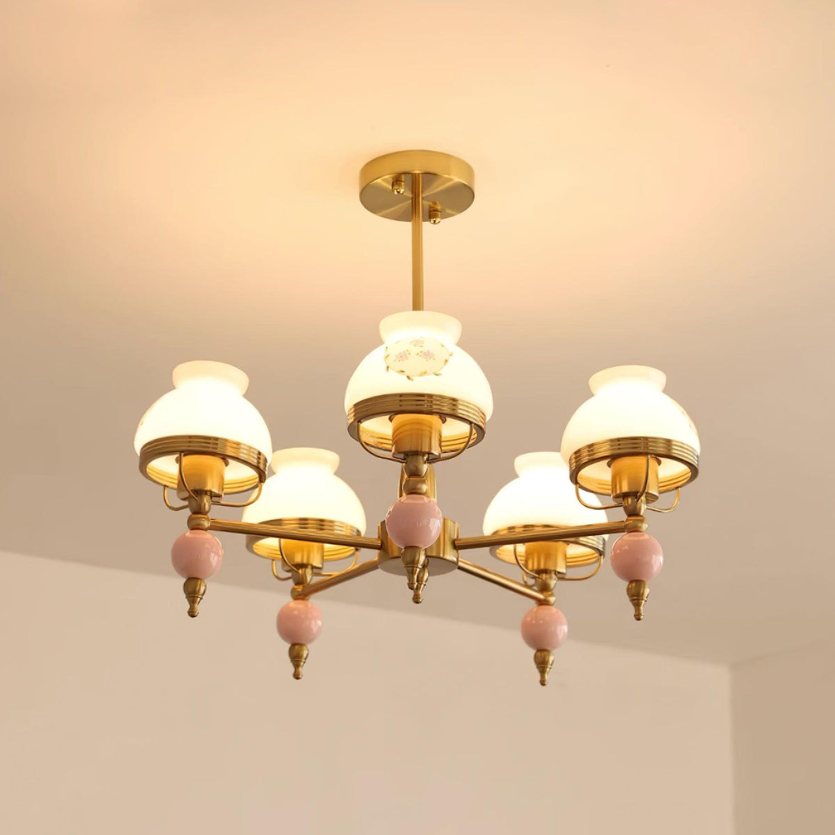 Chandelier Glass and Metal Fixture for Dining or Living Room Vintage-Neutral Decor