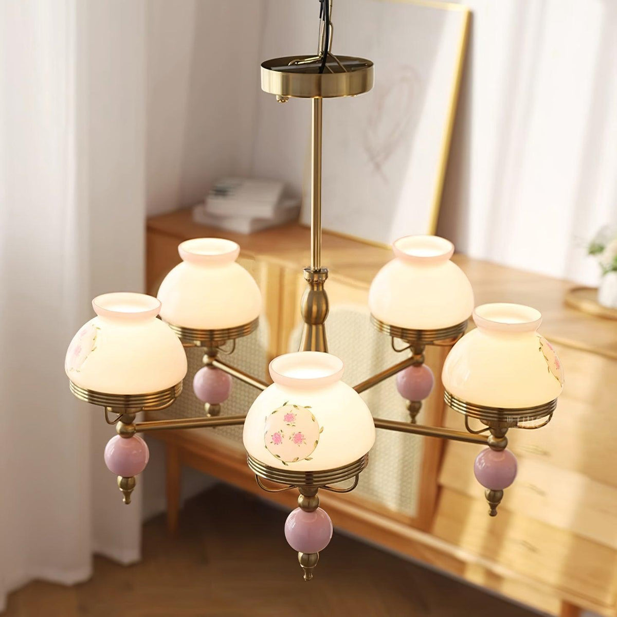 Chandelier Glass and Metal Fixture for Dining or Living Room Vintage-Neutral Decor