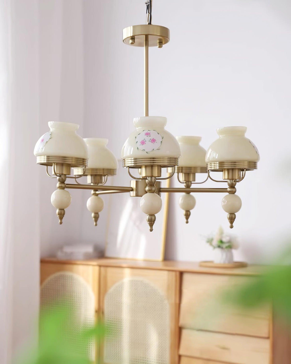 Chandelier Glass and Metal Fixture for Dining or Living Room Vintage-Neutral Decor
