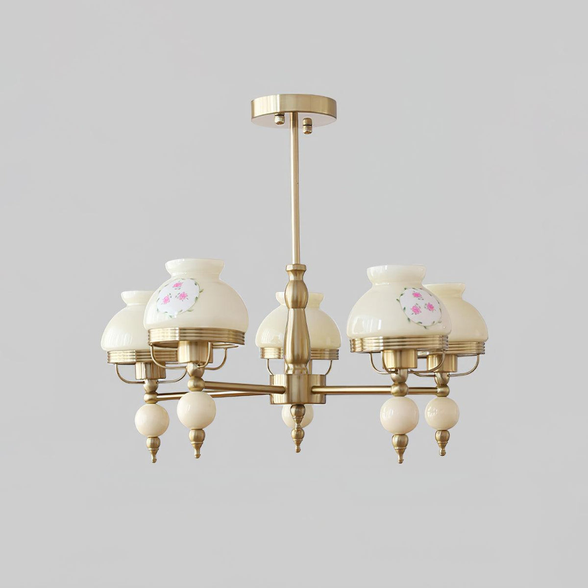 Chandelier Glass and Metal Fixture for Dining or Living Room Vintage-Neutral Decor