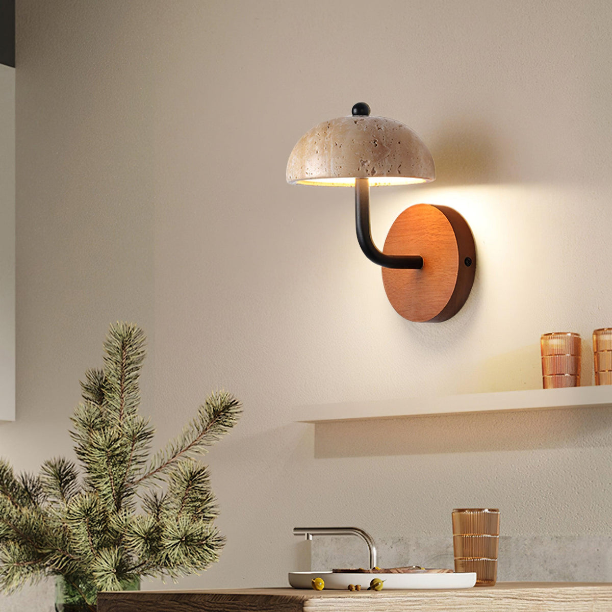 Solaro Wall Light Travertine Half-dome Shade-Neutral Decor
