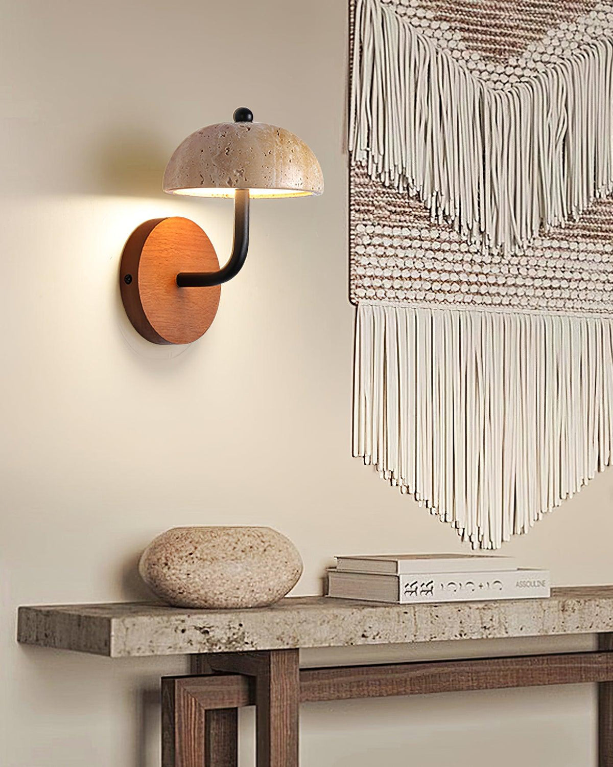 Solaro Wall Light Travertine Half-dome Shade-Neutral Decor