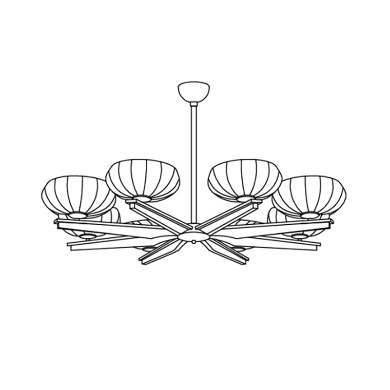 Chandelier Walnut Wood Arms and Opal Glass Shades Midcentury-Neutral Decor