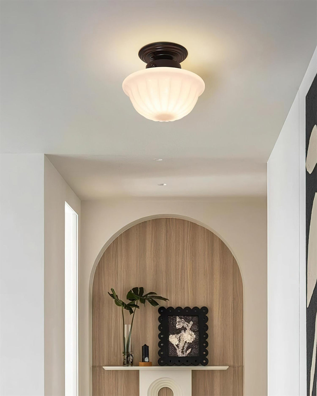 Evola Vintage Opal Glass Ceiling Light-Neutral Decor