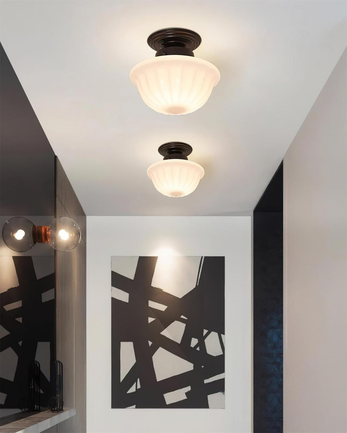 Evola Vintage Opal Glass Ceiling Light-Neutral Decor