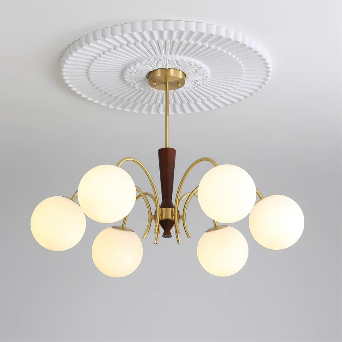 Veslo Brass and Wood Globe Chandelier-Neutral Decor