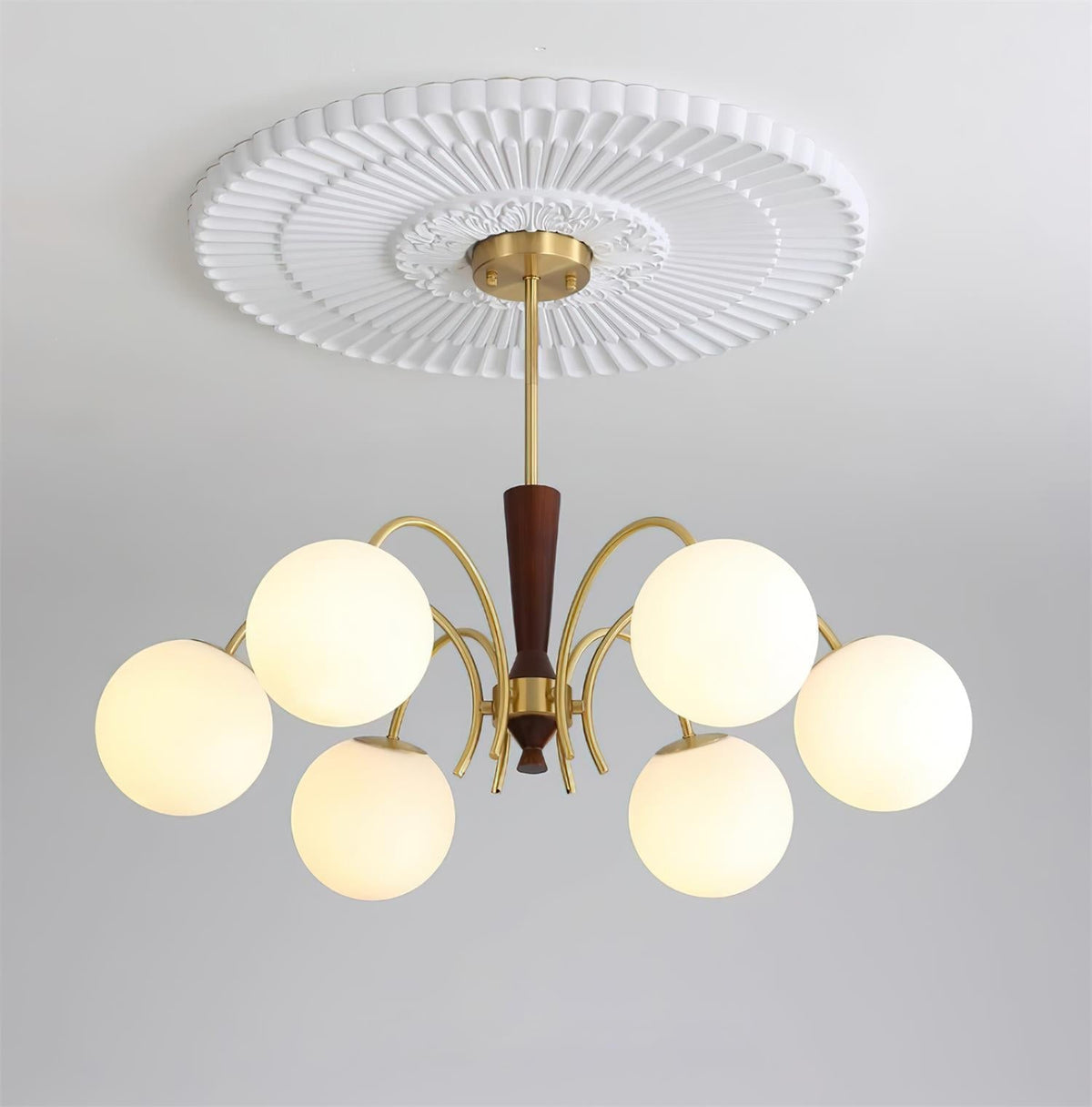 Veslo Brass and Wood Globe Chandelier-Neutral Decor