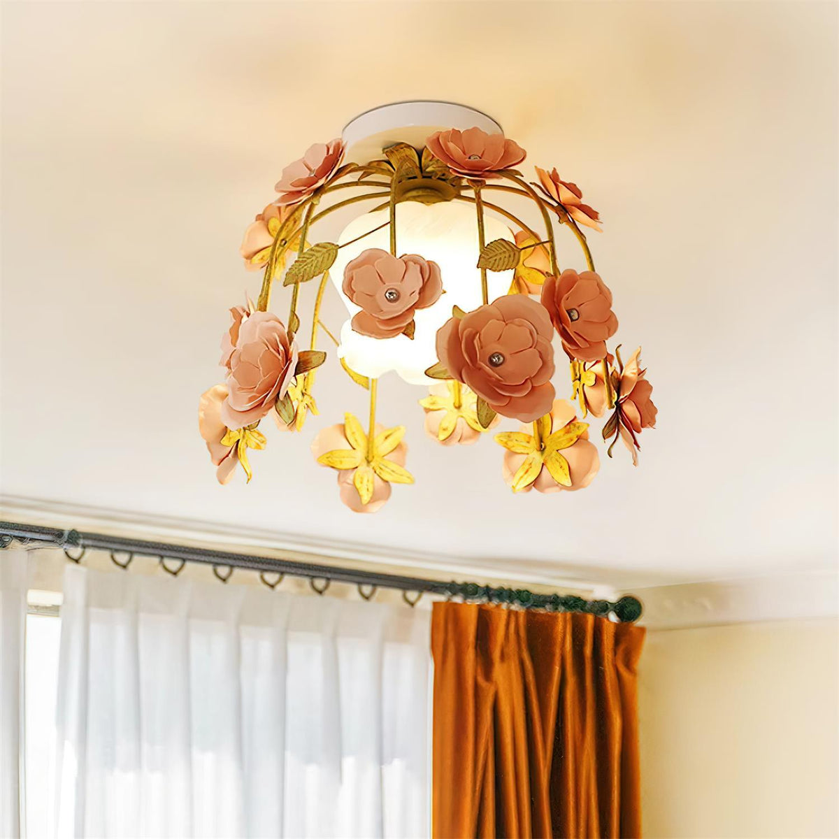 Ceiling Light Metal Canopy Floral Blossom Romantic Ambience-Neutral Decor