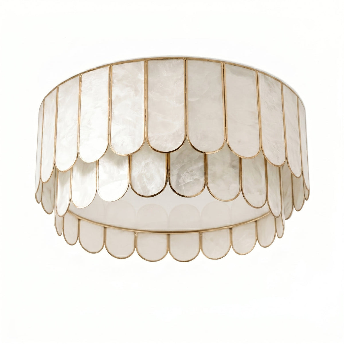 Close-up view of the Rosa Capiz Ceiling Lamp showing the shell texture.