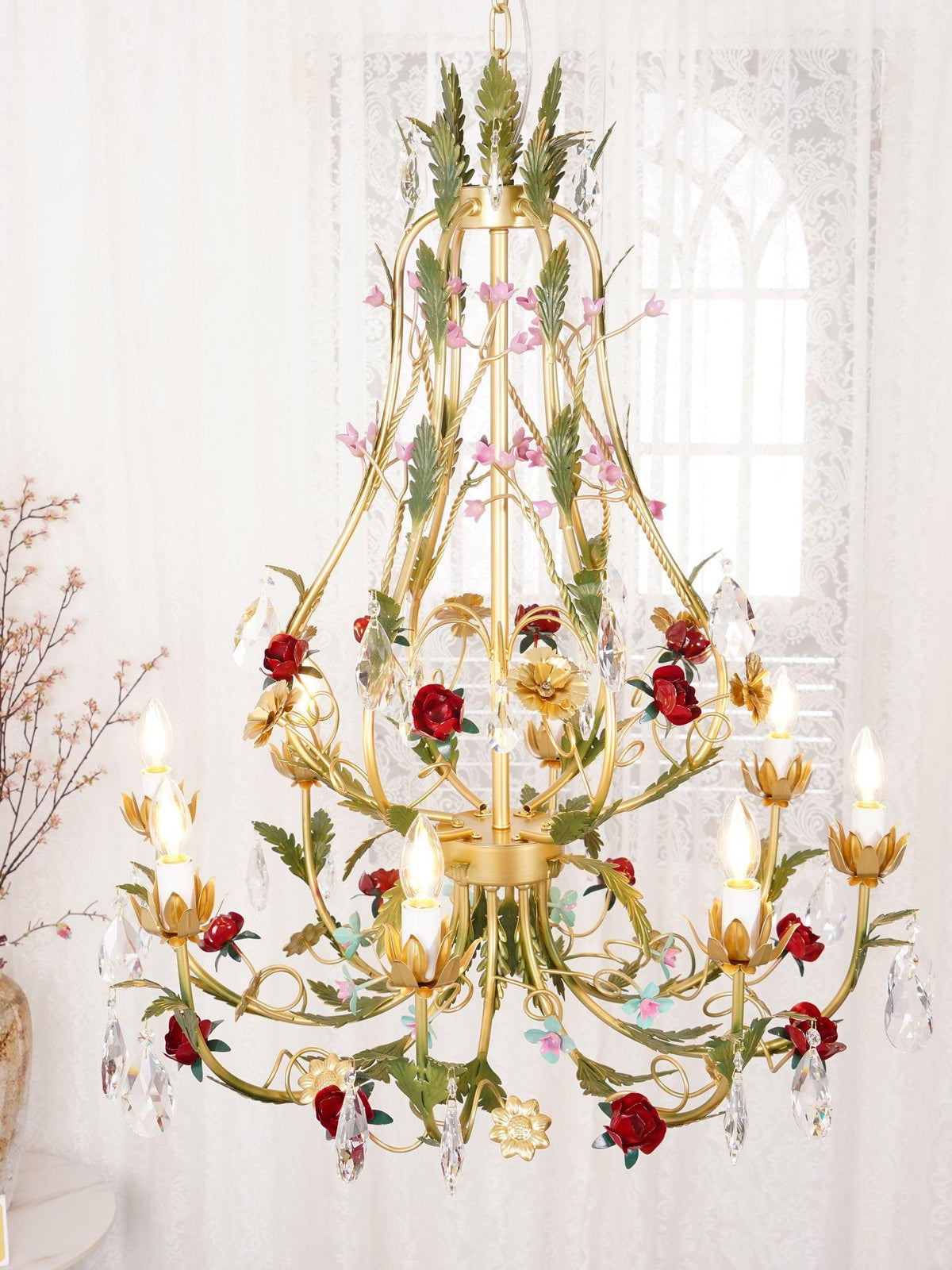 Corael Lustre Laiton Florale Rose Cristal Bougie