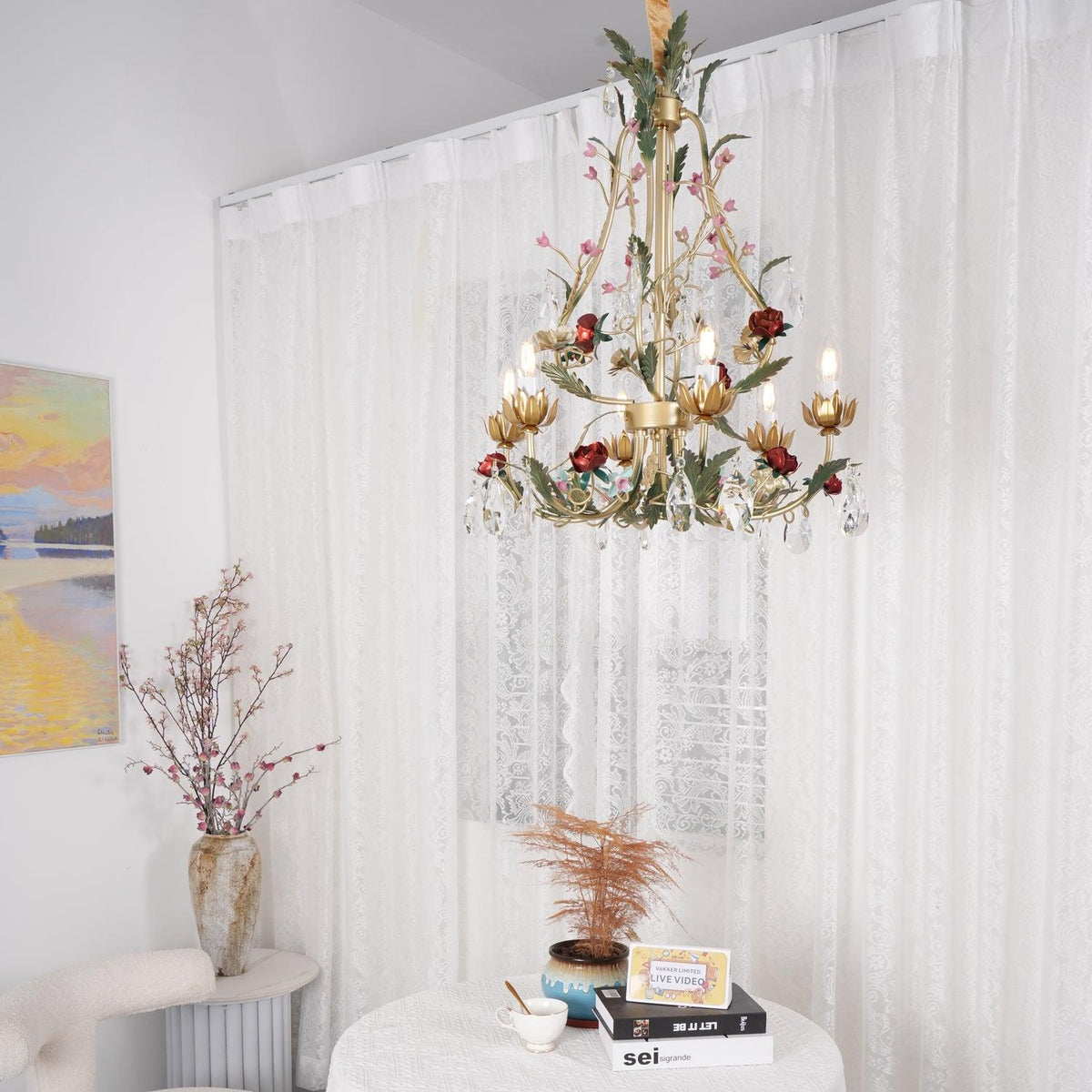 Corael Lustre Laiton Florale Rose Cristal Bougie