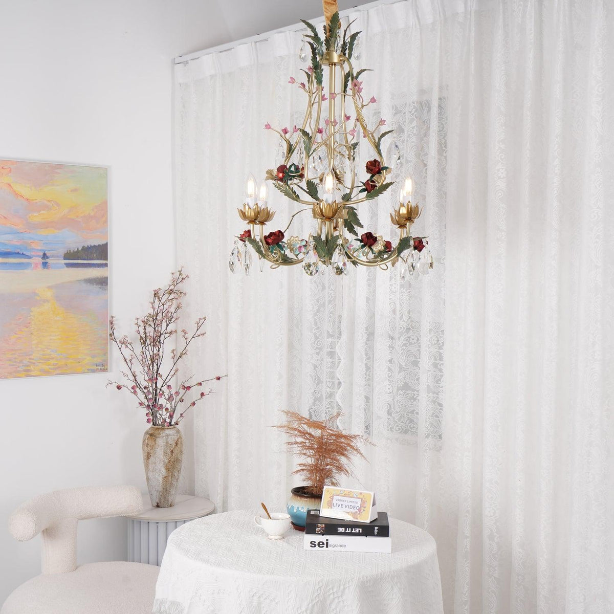 Corael Lustre Laiton Florale Rose Cristal Bougie